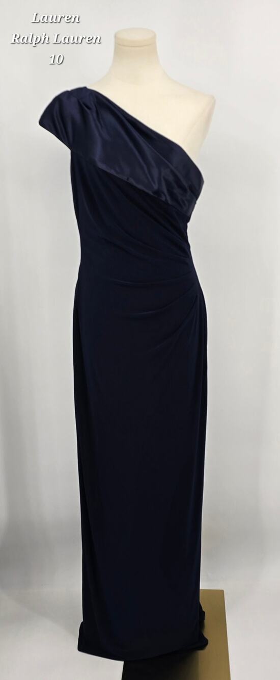 Lauren Ralph Lauren One-Shoulder‎ Navy Evening Gown